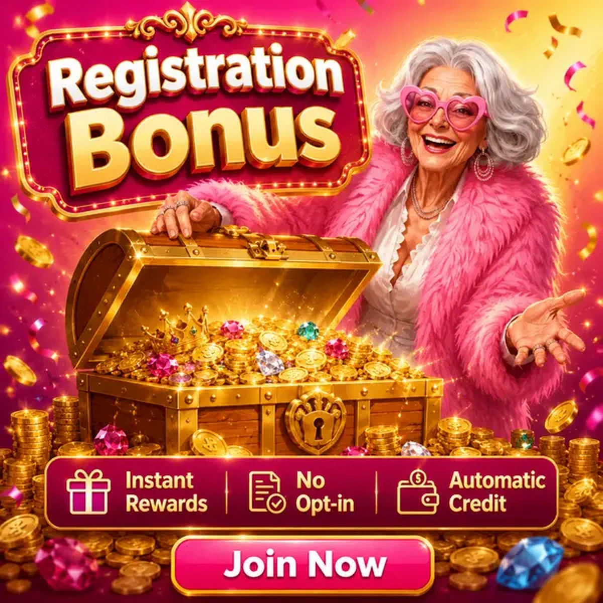 Fröhlicher Spieler öffnet Registrierungsbonus-Schatztruhe bei Spingranny Casino