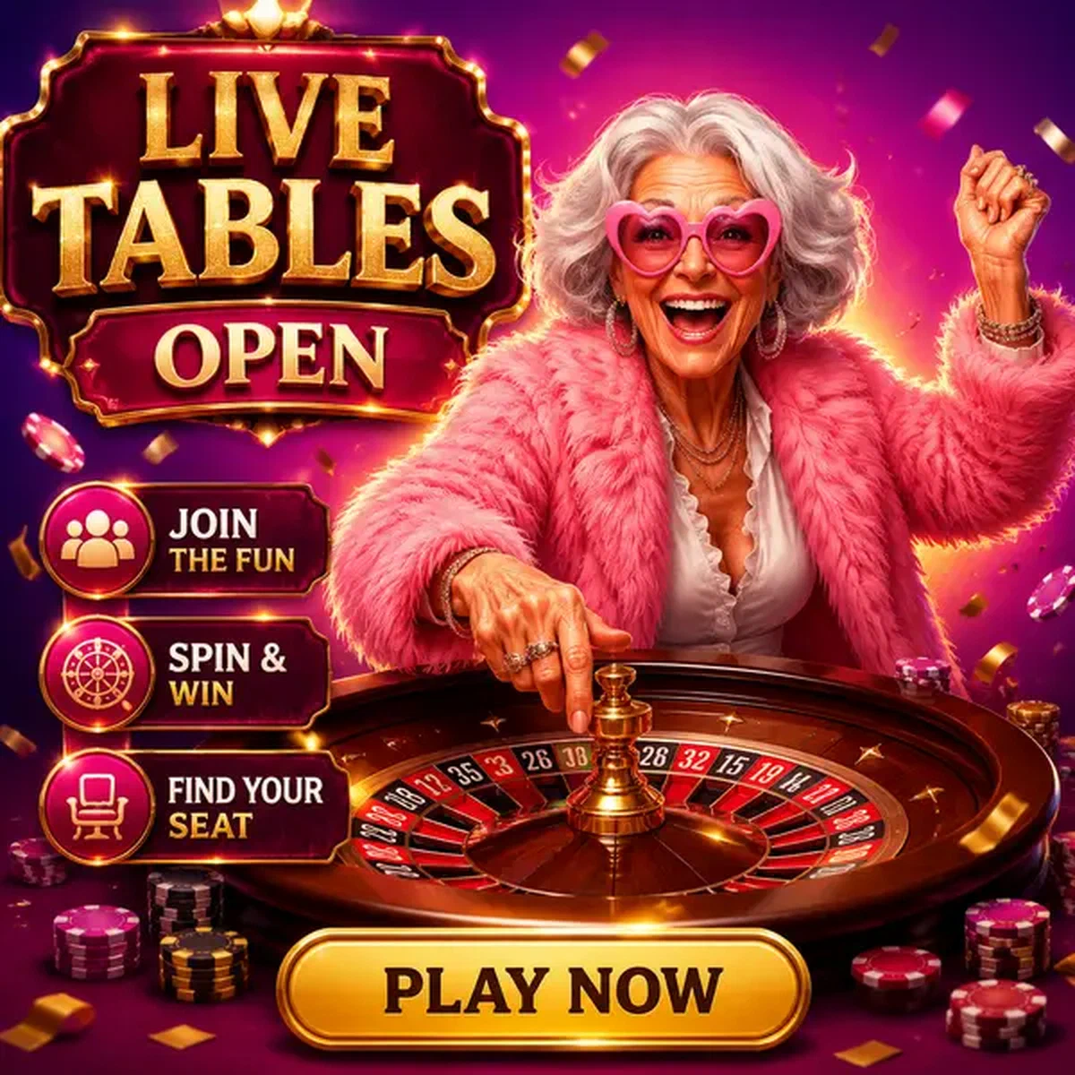 Spieler dreht Roulette-Rad im Spingranny Live Casino mit leuchtenden Karnevalslichtern